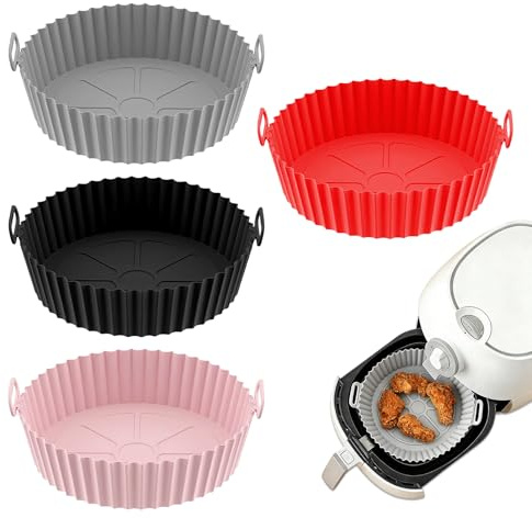 4 Piezas Molde Silicona Freidora de Aire 20 cm, moldes silicona air fryer | Bandeja Redonda para Freidora de Aire Reutilizable, para Freidora de Aire, Horno, Horno microondas (4 colores)