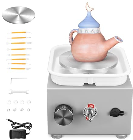 Töpferscheibe Elektrisch, Mini Electric Pottery Wheel 2000 U/min Einstellbare Geschwindigkeit mit Abnehmbarem ABS-Becken und 6,5/10 cm Drehteller, Töpferscheibe mit Tonformwerkzeug Geliefert