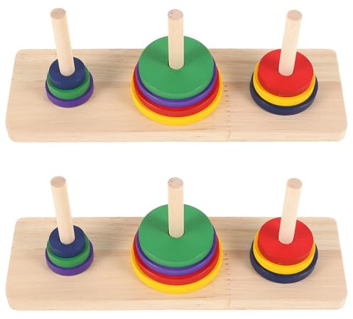 WEKAMOS Gioco da Tavolo Torre di Hanoi in Legno Colorato 2 Pezzi Puzzle Intellettuale per Adulti e Rompicapo per Sviluppo Capacità Cognitive e Intrattenimento Familiare