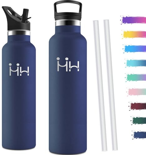 Motswedi Botella agua Termica, 1000ml Doble Aislamiento, Botella Termica 1 litro, Mantener 12H Caliente/24 Frío, Cantimplora, a Prueba de Fugas, Thermoflask, para Oficina, Hogar, Azul Oscuro