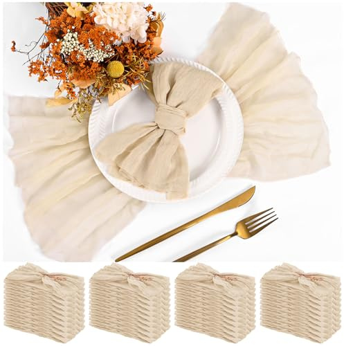 Teruntrue 30er-Pack Beige Stoffservietten, Käsetuch-Servietten, Set mit 30 Stück, Mullservietten Bulk, Waschbare Boho-ESS-Tischservietten, Hochzeitsfeier, Geburtstagsfeier-Dekoration, 20 Zoll