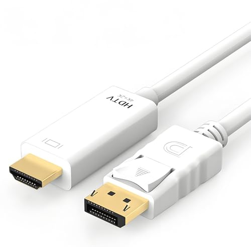 Leloco 4K DisplayPort auf HDMI Kabel 3,0M, DP auf HDMI 4K@30Hz PVC, HDMI Displayport Kabel für PC, HDTV, Laptop, TV, Projektor, Monitor, Desktop usw Weiß