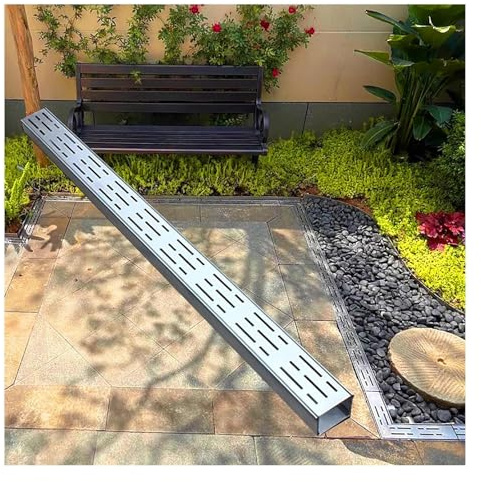 ZHENGQIAN Canalina Scarico Acqua piovana Esterno,Canaletta Doccia,Canale di scolo 1m con griglia for Scarico,grondaia Acqua piovana,per Cortili Garage Interrati Terrazzi(H8*W4CM/H3.15*W1.57IN)
