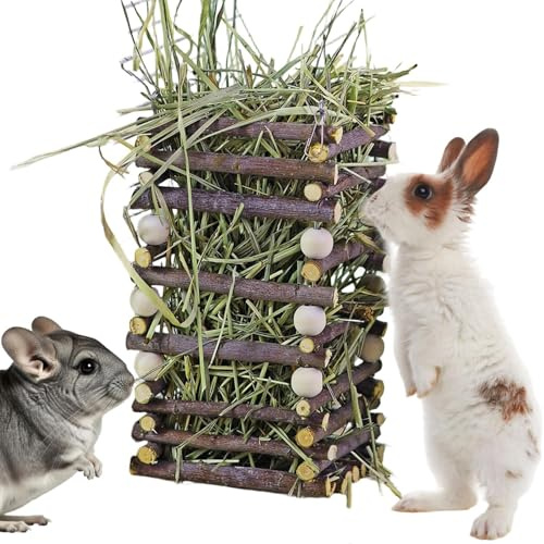 Bunny Hay Feeder, 3x7inch Funny Wooden Feeding Container, Food Dispenser Bunny Cage Accessories, for Hamster Chinchilla Mouse Indoor Outdoor Homes Cages Play Training Boredom