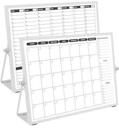 Double face Calendrier Tableau blanc Organisateur Planning Semaine et Mensuel,Planificateur Semainer emploi du temps, Planificateur Hebdomadaire, 40×30cm Pour bureau et mur effacable en Français