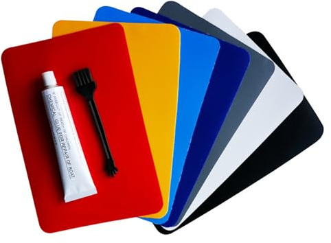 Ameble 30 ml Stark klebendes Reparaturset für aufblasbare Gegenstände, PVC Reparaturset mit 6 Flicken in zufälligen Farben und Pinsel für Kajaks, Luftmatratzen, Paddleboards und Schwimmbecken