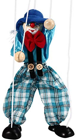Tbest Vintage Hölzernes Clown-Pull-Marionettenspielzeug – Handgefertigte Lustige Marionette mit Beweglichen Armen und Beinen, Leuchtende Farben für die Entwicklung, Sichere Weihnachtsdekoration und