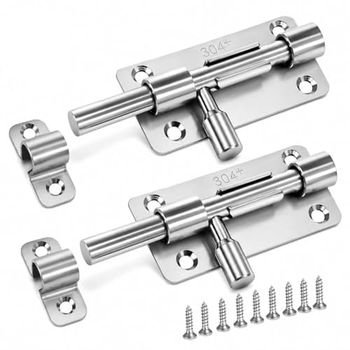 Door Lock Bolt 2 Pack Heavy Duty, Security Slide Lock for Internal Doors | Comes with Fixing Screws, Quick and Easy Installation for Bedroom Bathroom Toilet Garage Shed and Garden Gate