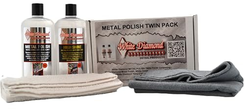 White Diamond Detail Products Metallpolitur und Hochglanzpolitur im Doppelpack mit KOSTENLOSEM Frottee und KOSTENLOSEM bestickten Mikrofasertuch mit weißen Diamanten