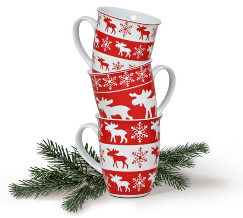 Tassen 36er Set Xmas in weiß und rot - Klassische Porzellan Kaffeebecher als Weihnachtstassen in 10 cm - Amerikanische Kaffeetassen für Weihnachten spülmaschinenfest und mikrowellengeeignet