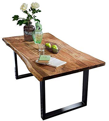 SAM Baumkantentisch 120x80 cm Quarto, nussbaumfarbig, Esszimmertisch aus Akazie, Holz-Tisch mit schwarz lackierten Beinen