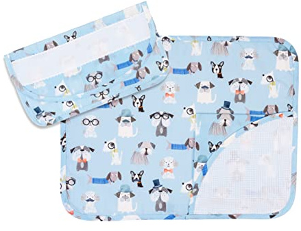 FILET - Set Desayuno Guardería en Algodón con Insertos en Tela Aida para Bordar, Compuesto por Mantel Americano, Servilleta y Bolsa Porta Servilleta, Made in Italy, Fantasía Perritos Fondo Azul