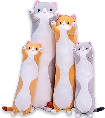 Oeonuas Cute Cat Plush Long Body Pillow Cuddle Cartoon Stuffed Animals Cat Plushie Soft Doll Pillows Gifts for Kids Girls (Orange, 51)