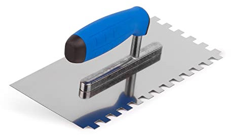 Mivos Zahnglättekelle 10x10 mm mit Softgriff - Edelstahl Zahnkelle 270 x 130 mm - Traufel mit Zahnung 10mm - Rostfreie Gezahnt Glättekelle - Made in EU