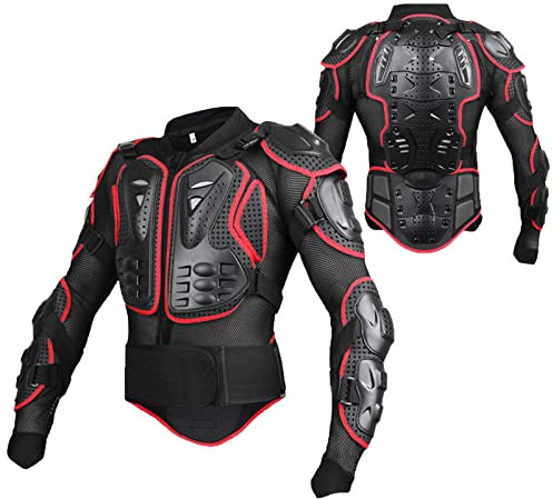 MAOTN Offroad motorradrüstung für Erwachsene, gepanzerter ganzkörper rennanzug, protektorenweste，Brust rücken beschützer Gear，protektorenjacke Protektor,ski, go Kart Herren,Red,XL