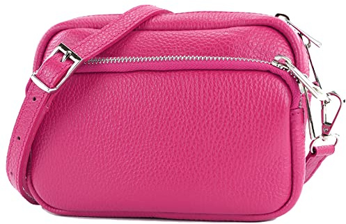 modamoda de - T231 - ital. Umhängetasche Klein Small aus Leder, Farbe:Pink
