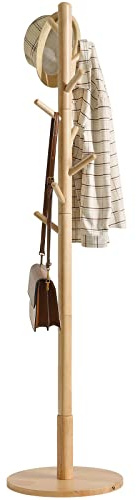 IBUYKE Perchero de Piso de Estilo Minimalista, Perchero Vertical de Árbol, con 8 Ganchos, Fondo de Disco, Hogar, Entrada, Oficina, Ropa, Sombreros, Bolsos, Color Natural WD-115