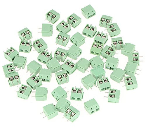 50 Stück 2-polige 5-mm-Raster-Leiterplatten-Universal-Schraubklemmenblock-Steckverbinder, grün