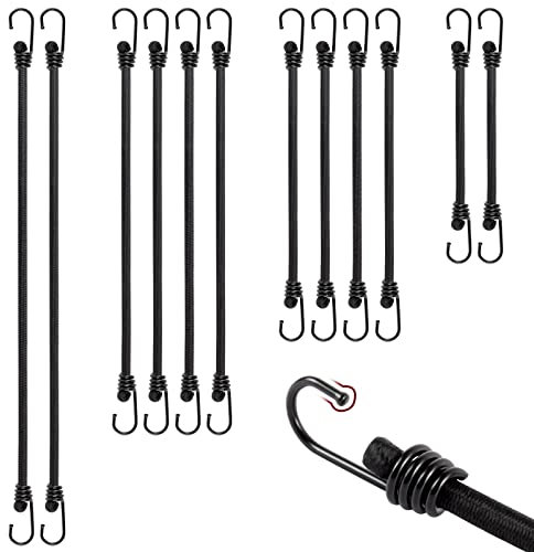 TaoTazon Spanngummi mit Haken, Expander mit Haken 12 Stück, Verschiedene Universalgrößen Gepäckspanner mit Haken, Extra Stark Spanngurte mit Haken für Tarps Fahrräder Motorräder Auto Ladung usw