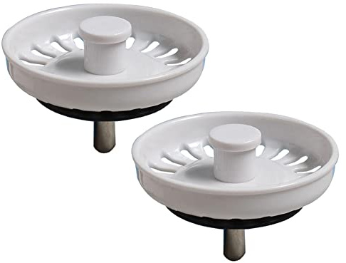 2 Pcs Kitchen Sink Plugs, Stainless Steel Sink Basket Strainer Waste Plugs Replacement Stopper, 74mm Diameter White