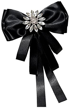 QUUPY Damen-Schleifen-Brosche mit schwarzem Kristall, Strass-Band, Halsschleife, Halsband, Schmuck für Damen und Herren, Hochzeit, Party, Abschlussfeier, Anzug, Westen-Zubehör