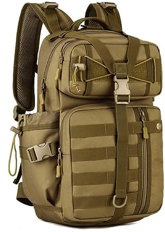 HUNTVP 30L Tactical Backpack Molle Military Rucksack Large Laptop Sports Daypack for Hiking Camping Fishing Hunting Fitness School (Brown-30L)