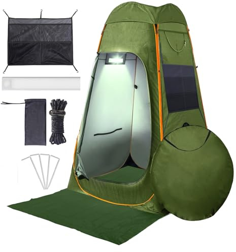 Tente de Douche de Camping Avec Capteur Lumineux LED de 1,9 m - Grande, Facile à Déplier, Pop-Up - Pour Intimité et Changement de Plage