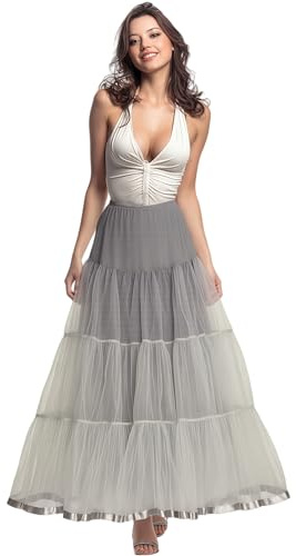 CHERRY LOVE Langer Petticoat knöchellanger Unterrock für Hochzeitskleid, volle Länge, Krinoline-Slip, Grau, XX-Large-4X-Large