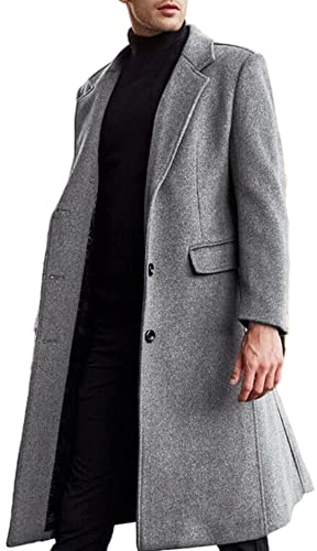 ECDAHICC - Manteau en laine pour homme, décontracté, ajusté, long, col avec encoche, manteau avec une seule rangée de boutons, manteau d'hiver chaud, gris, M