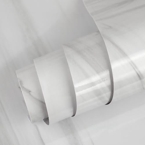 vgoltd Furniture Sticker Marble Effect Self Adhesive Vinyl Sticky Back Peel and Stick Contact Paper Roll for Kitchen Countertop Worktop Table & Door (Style 1 White, 30 x 100 cm)