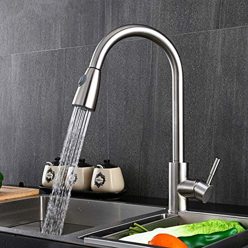 MObyat Badezimmer-Wasserhahn-Verkleidungsset zum Ziehen des Waschbecken-Wasserhahns, Waschbecken-Wasserhahn für heißes und kaltes Waschbecken, Silber, Doppelmodus für kochendes Wasser, He