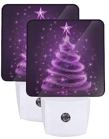 Nameapo Stars Purple Christmas Tree LED Plug-in Night Light 2-Pack, Auto Sensor Nightlights Set of 2 for Bedroom Bathroom