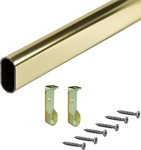 AERREGI Guardaroba guardaroba guardaroba ottone | Asta DORATA per armadio 1500 mm OVALE | Tubo metallico vintage | Tubo per mobili 30 x 15 mm | Inclusi 2 fissaggi | 1 Pezzo