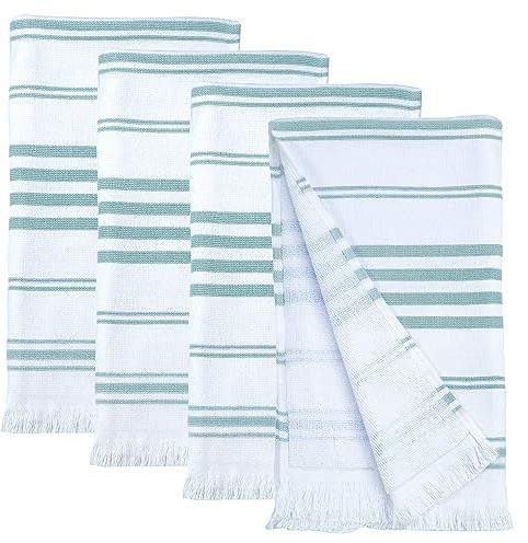 Ample Decor Bathroom Turkish Hand Towels for Kitchen Set of 4 100% Cotton Soft Boho Hand Towels Pre-Washed Hammam Towels - Mint Green - 16 X 28 Inch