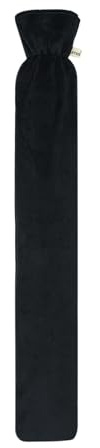 Premium Schlauch-Wärmflasche mit hochwertigem Supersoft Korean Fleece Bezug 77cm x13cm BS1970:2012 zertifiziert - TÜV Rheinland getestet (Schwarz)