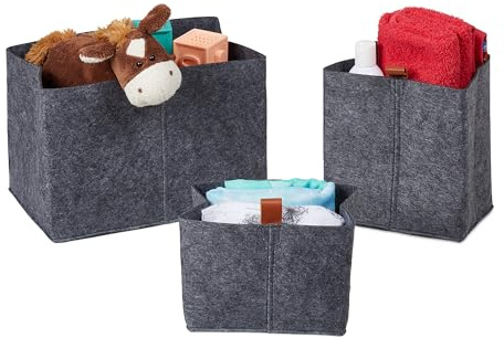 Relaxdays Aufbewahrungskorb im 3er Set, Verschiedene Größen, faltbar, Organizer für Kleiderschrank u. Schublade, grau