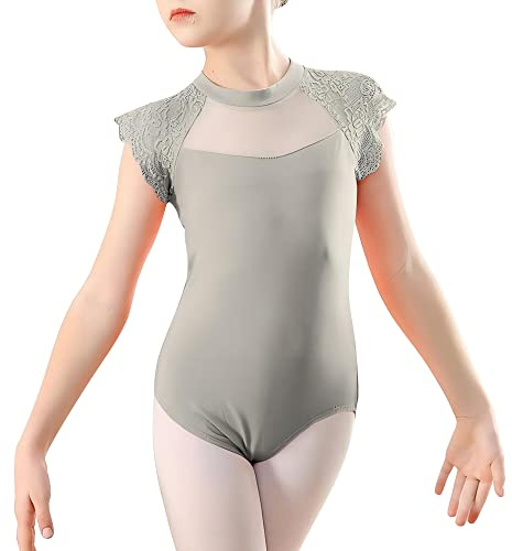 Happy Cherry Ballett Trikot Mädchen Ballettanzug Kinder Kurzarm Tanzbody Baumwolle Ballettkleidung Teenager Ballettbody Turnanzug Gymnastikanzug Grau 11-12 Jahre
