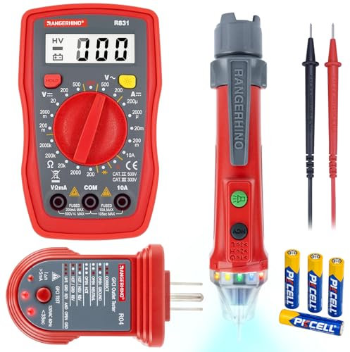 Elektrisches Test kit mit RANGERHINO multimeter-Tester und berührungslosem Dual-Range-Spannungstester und RCD test Steckdosentester, Diodenwiderstands-Kontinuitätstester, Kabelbruchpunkt-Finder-Kit
