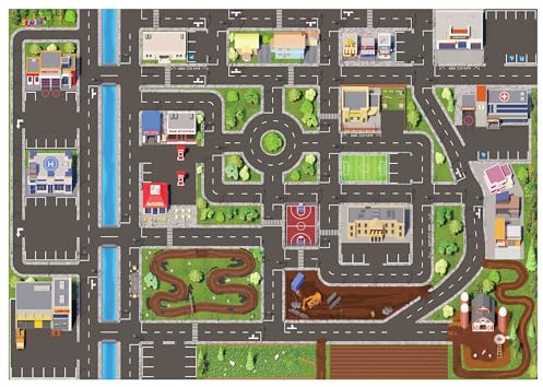 SkippiDoo Kinder Spielteppich Straße & Auto (200x140 cm) - abwaschbar, rutschfest & OEKOTEX-zertifziert - Teppich Jungen & Mädchen Kinderzimmer - Kinderteppich, Autoteppich, Straßenteppich