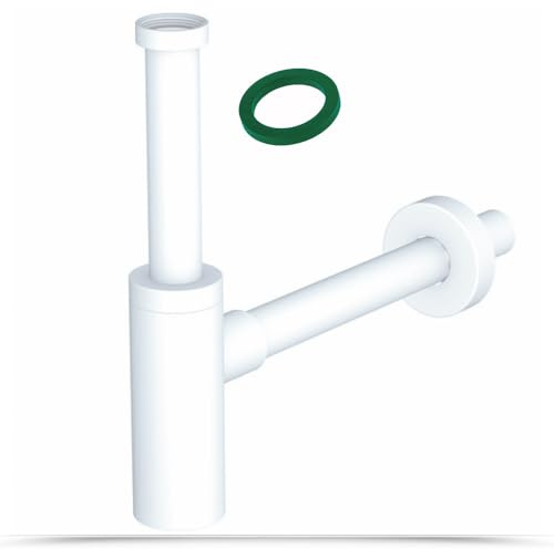Schläfer 3439420 | Minimalistischer Siphon Abs 1 1/4, runder Siphon für Waschbecken und Bidet, universeller Waschbeckenablauf, geruchshemmender Kunststoffsiphon, matt weiß, Wandablaufrohr diam 32 mm.