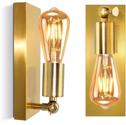2 Pezzi Lampada da Parete Orientabile in Metallo, Retangolo in Oro Applique da Parete Interno Vintage, E27 Faretti da Parete, Faretto da Muro Industriale, Illuminazione Interna, Senza Lampadine