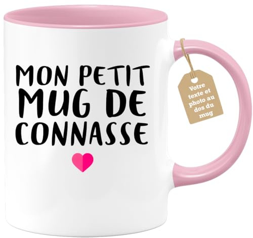 quotedazur Café-Croissant - Mug Personnalisable Texte Photo Humour Mon Petit Mug De Connasse - Tasse Humoristique Femme Cadeau Noël Original Râleuse Chiante - Rose/Céramique