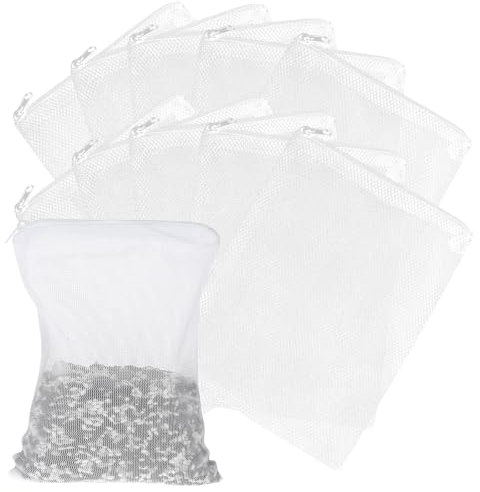 Aquarium Kleine Filtertüten Gjinxi 10Pcs Aquarium-Filterbeutel Fisch Tank Media Mesh Filter Stofffilter Kordelzug Nylon-Mesh-Medien-Netzbeutel Aquarien Aktivkohle Feinere Partikel(Weiß)