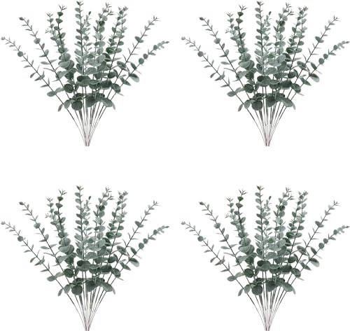 OSQI Eukalyptus Pflanze, 48 Stück Eucalyptus Künstliche Zweige Blätter, Künstliche Pflanze Vasen Deko, Grün Kunstpflanzen für Tischdekoration Hochzeit Balkon Dusche Trockenblumen Deko (38cm)