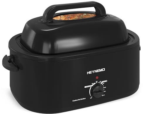 Roaster Oven 26Qt,1450W Electric Turkey Roaster Oven Buffet with Self-Basting Lid, Removable Pan and Rack, Cool-Touch Handles, Stainless Steel, Black