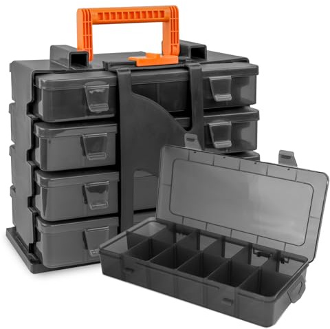 ZKH Sortierbox, 4x Sortimentskasten, 4x12 herausnehmbare Fächer, Material PP, Sichere Aufbewahrung, Organisationsbox für Werkstätten, Schrauben, Werkzeuge, Perlen, Angelhaken,Kunststoff