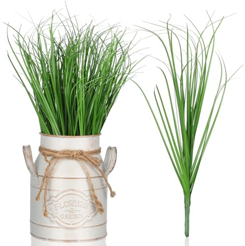 GARVALON 12 Stücke Gefälschte Gras Pflanze Künstliche Gras Platz Lebensechte Grün Für Outdoor