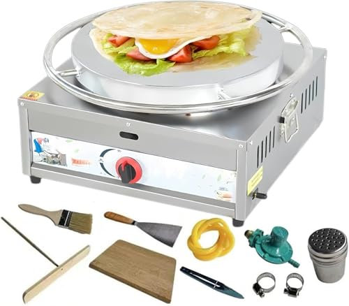 Macchina Per Crepes, Piastra Elettrica Antiaderente Con Piastra Di Cottura Grande, Include Spalmatore Per Pastella, Spatola In Legno, Facile Da Pulire, Per Uova, Pancake, Omelette E Quesadi(Size:45cm)