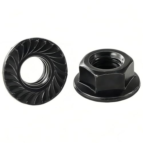 YIIFLY Tuercas hexagonales con brida M8-1,25mm, dentadas, acero aleado grado 10.9, tratadas térmicamente, oxidadas negras, 25 unidades