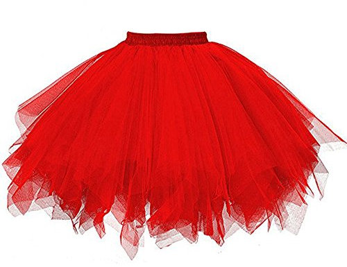 tüllrock tütü Damen rot roter tüllrock, Karneval Damen Kurz Tütü Rock Fasching Kostüm - 50Er Rockabilly Hohe Taille Petticoat Unterrock Tüll Ballett-Rock Tanzkleid